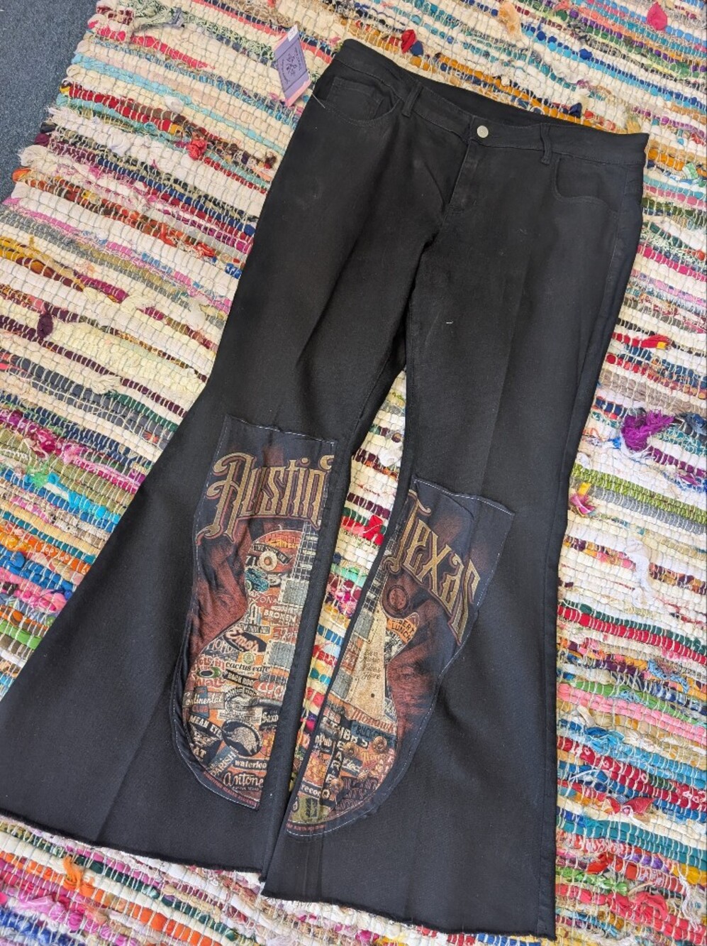 Black Women's Flare Jeans with Graphic Panel Detail